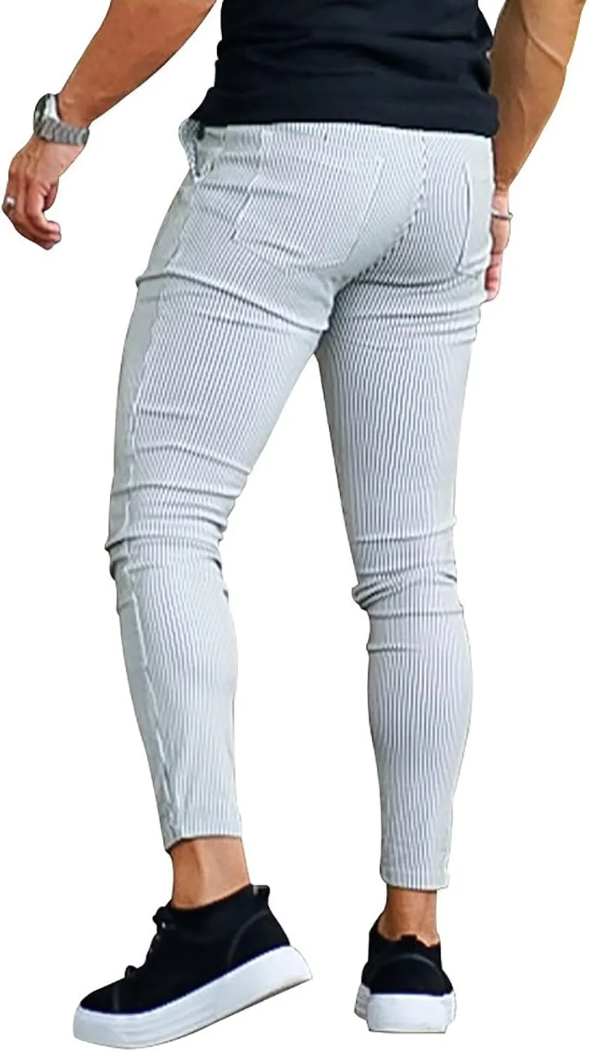 Mens Comfy Solid Stretch Skinny Pants Fashion Style Flat-Front Casual Slim Fit Business Dress Chinos Pants