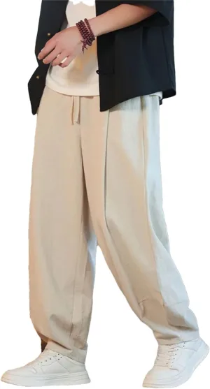 Men's Cotton Linen Harem Pants Loose Large Jogging Sweatpants Streetwear Sports Beach Trousers