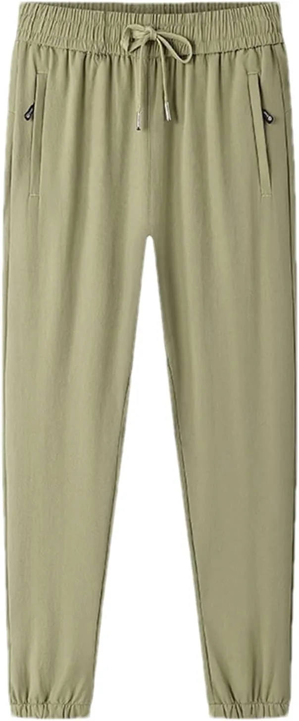 Men's Drawstring Straight Bloomers Trousers with Zipper Pockets Elastic Waisted Casual Harem Pants
