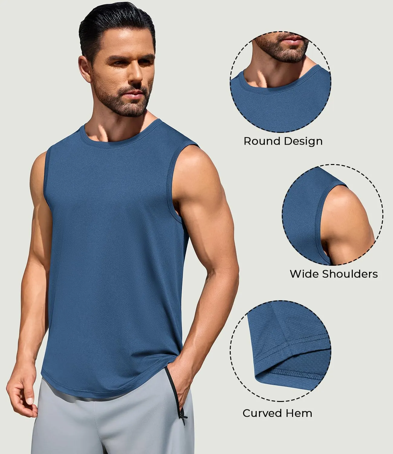 Men's Gym Tank Top Quick Dry 3 Pack Sleeveless Muscle Shirts Sun Protection UPF50  Running Workout Tank Tops