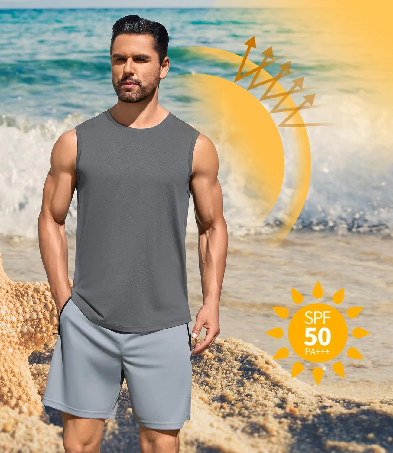 Men's Gym Tank Top Quick Dry 3 Pack Sleeveless Muscle Shirts Sun Protection UPF50  Running Workout Tank Tops