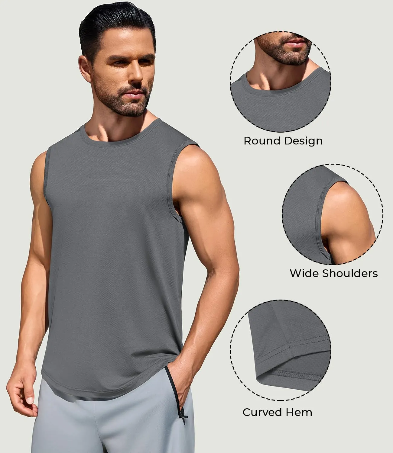 Men's Gym Tank Top Quick Dry 3 Pack Sleeveless Muscle Shirts Sun Protection UPF50  Running Workout Tank Tops