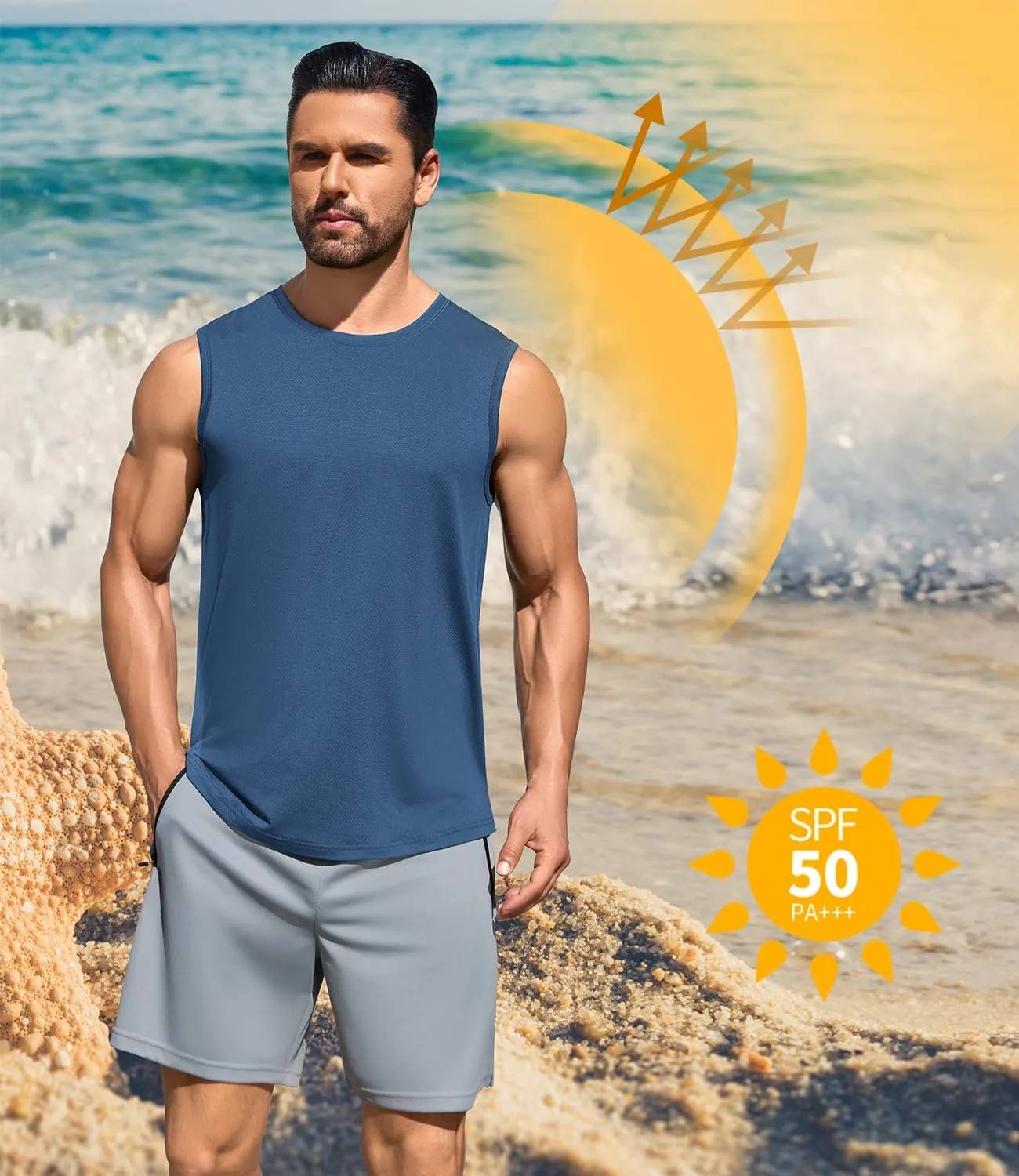 Men's Gym Tank Top Quick Dry 3 Pack Sleeveless Muscle Shirts Sun Protection UPF50  Running Workout Tank Tops