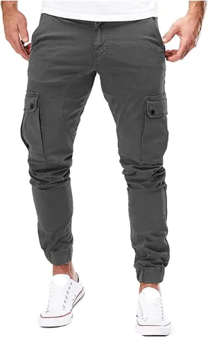 Mens Hiking Cargo Twill Pants Elastic Waist Trousers Jogger Chino Pant Slim Fit Tapered Work Trousers with Athletics Pocket (Dark Gray,XX-Large)