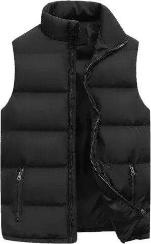 Mens Outdoor Vest Padded Puffer Vest Plus Size Lightweight Down Jacket Sleeveless Zip Up Quilted Gilet Jacket Outwear