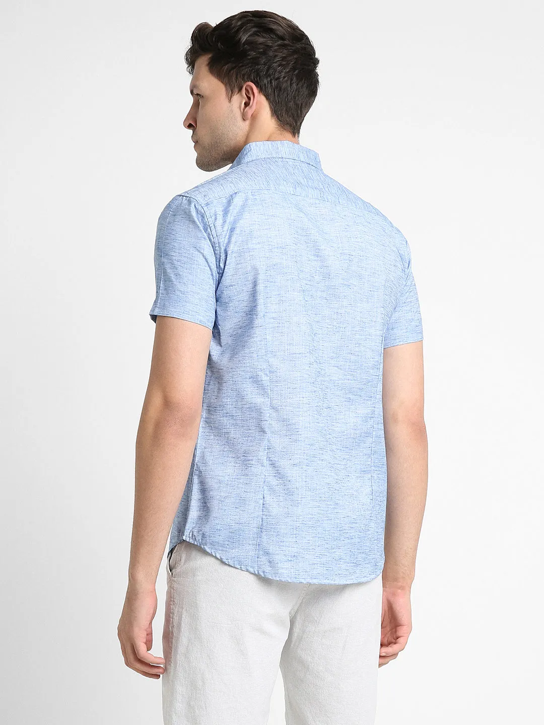 Men's Regular Collar Slim Fit Solid Blue Casual Shirts
