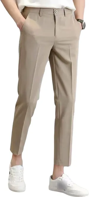 Men'S Slim-Fit Flat-Front Dress Pant Skinny Wrinkle-Resistant Chino Pant Straight Stretch Cargo Pant Trouser (33,Khaki), Khaki, 33