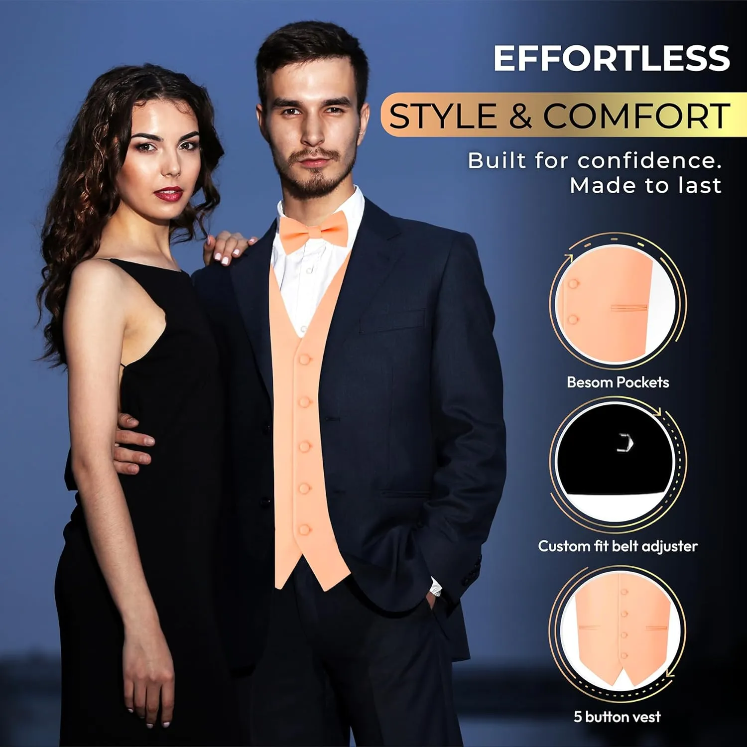 Men's Solid Formal Waistcoat Tuxedo Dress Vest Bow Tie Set for Suit or Tuxedo