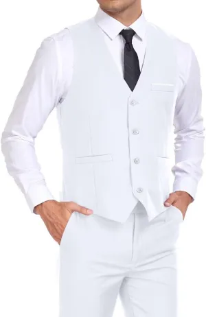 Mens Suits Vest Pant Set, Slim Fit 2 Pieces Casual Suit Waistcoat Wedding Groomsmen