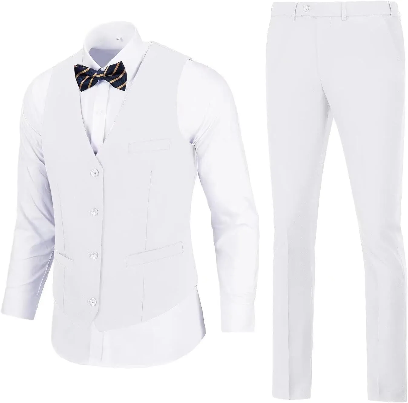 Mens Suits Vest Pant Set, Slim Fit 2 Pieces Casual Suit Waistcoat Wedding Groomsmen