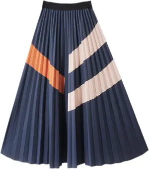 Midi Long Pleated Skirt Women Fashion Autumn Winter Korean Style Patchwork High Waist Mid-Length Skirt Female