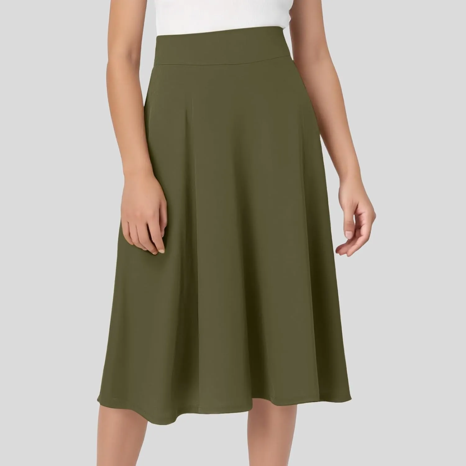 Midi Skirt for Women Elastic High Waisted Midi Skirt Flared Casual Skirt Pleated Fashion Skirt Party Date Skirt