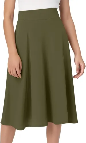 Midi Skirt for Women Elastic High Waisted Midi Skirt Flared Casual Skirt Pleated Fashion Skirt Party Date Skirt