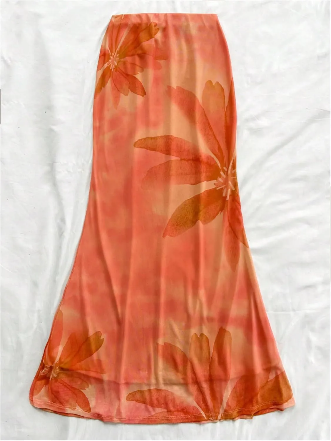 Milumia Women's Boho Floral Print Mesh Skirt Sheer Fishtail Long Skirts