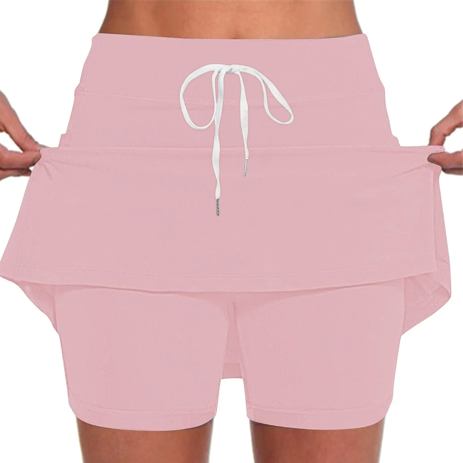 Mini Skirt with Shorts for Women 2025 Trendy Solid Color Athletic Skorts Casual Drawstring Sports Pants Skirts