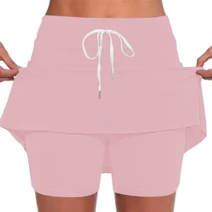 Mini Skirt with Shorts for Women 2025 Trendy Solid Color Athletic Skorts Casual Drawstring Sports Pants Skirts