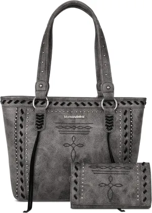 Montana West Spiritual Collection Western Tote Bag for Women Vegan Leather Shoulder Handbag with Wallet