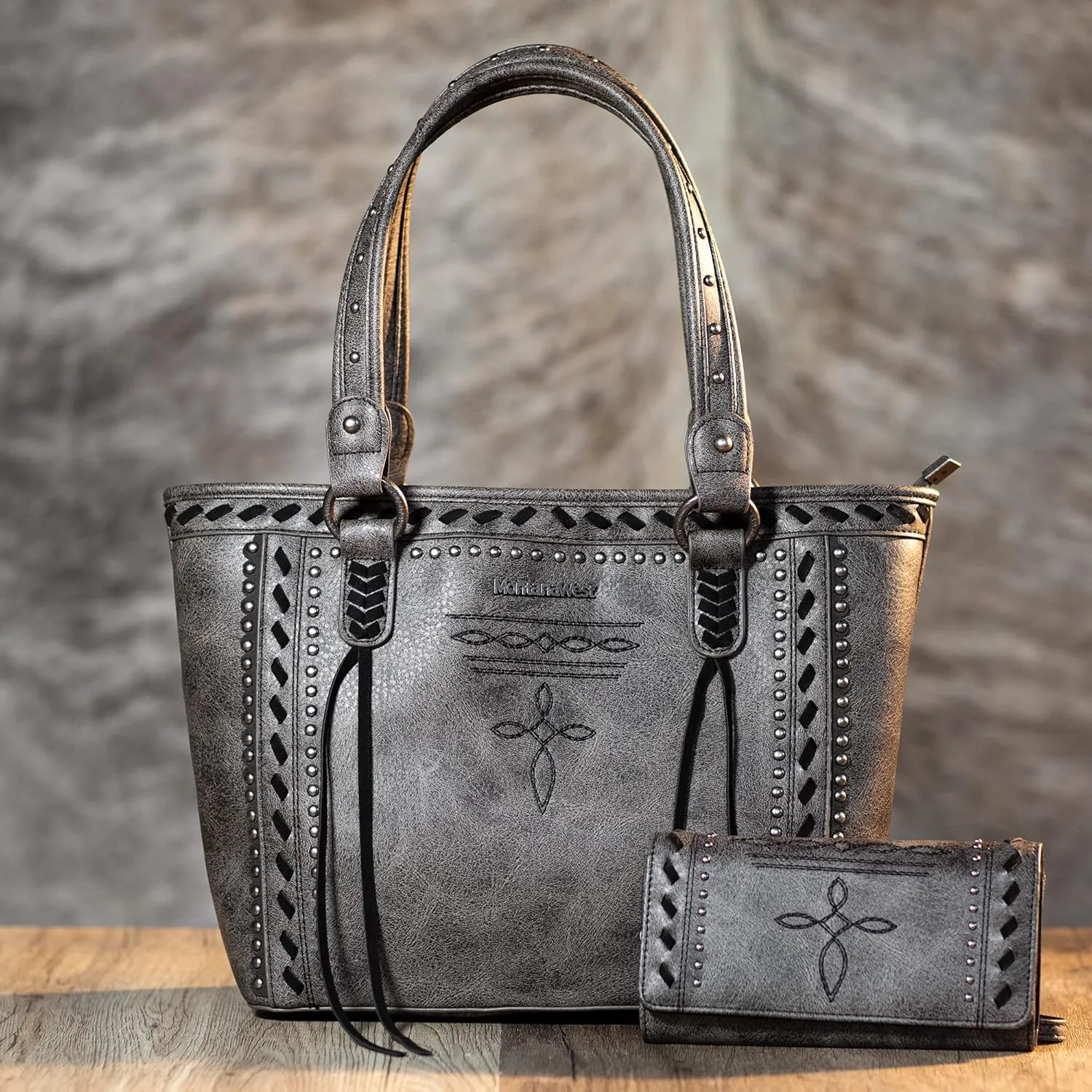 Montana West Spiritual Collection Western Tote Bag for Women Vegan Leather Shoulder Handbag with Wallet