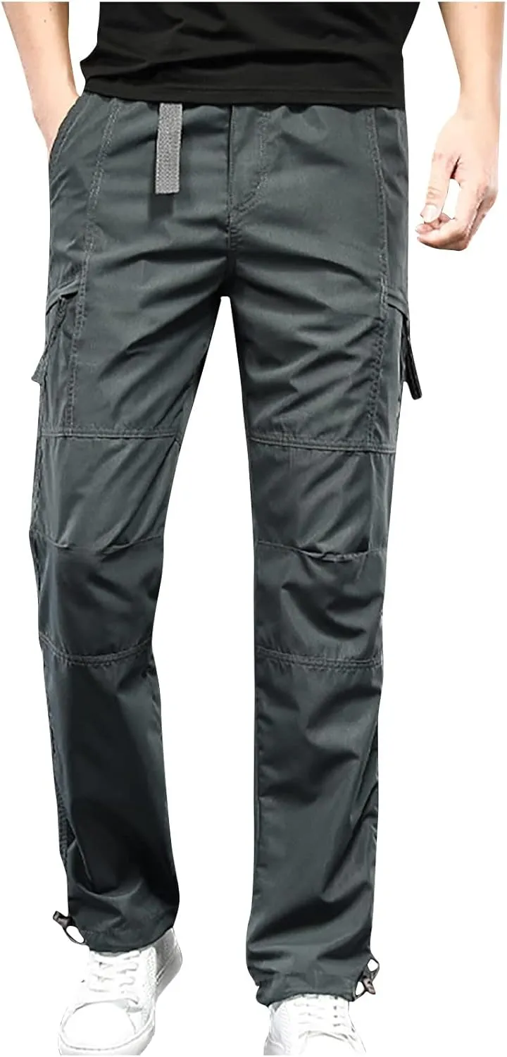 Muscularfit Mens Athletic Pants Regular Fit Stretch Multi Pockets Cargo Pants Cotton Solid Straight Outdoor Sports Sweatpants