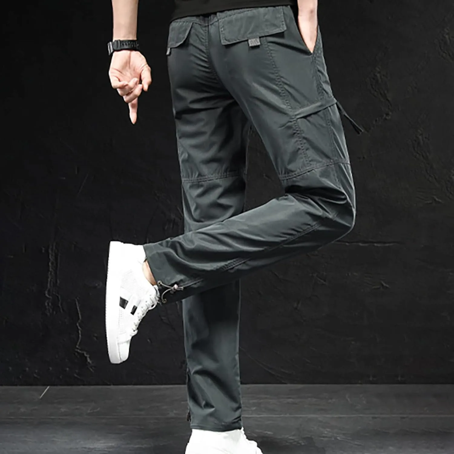 Muscularfit Mens Athletic Pants Regular Fit Stretch Multi Pockets Cargo Pants Cotton Solid Straight Outdoor Sports Sweatpants