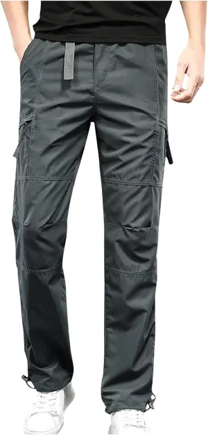 Muscularfit Mens Athletic Pants Regular Fit Stretch Multi Pockets Cargo Pants Cotton Solid Straight Outdoor Sports Sweatpants