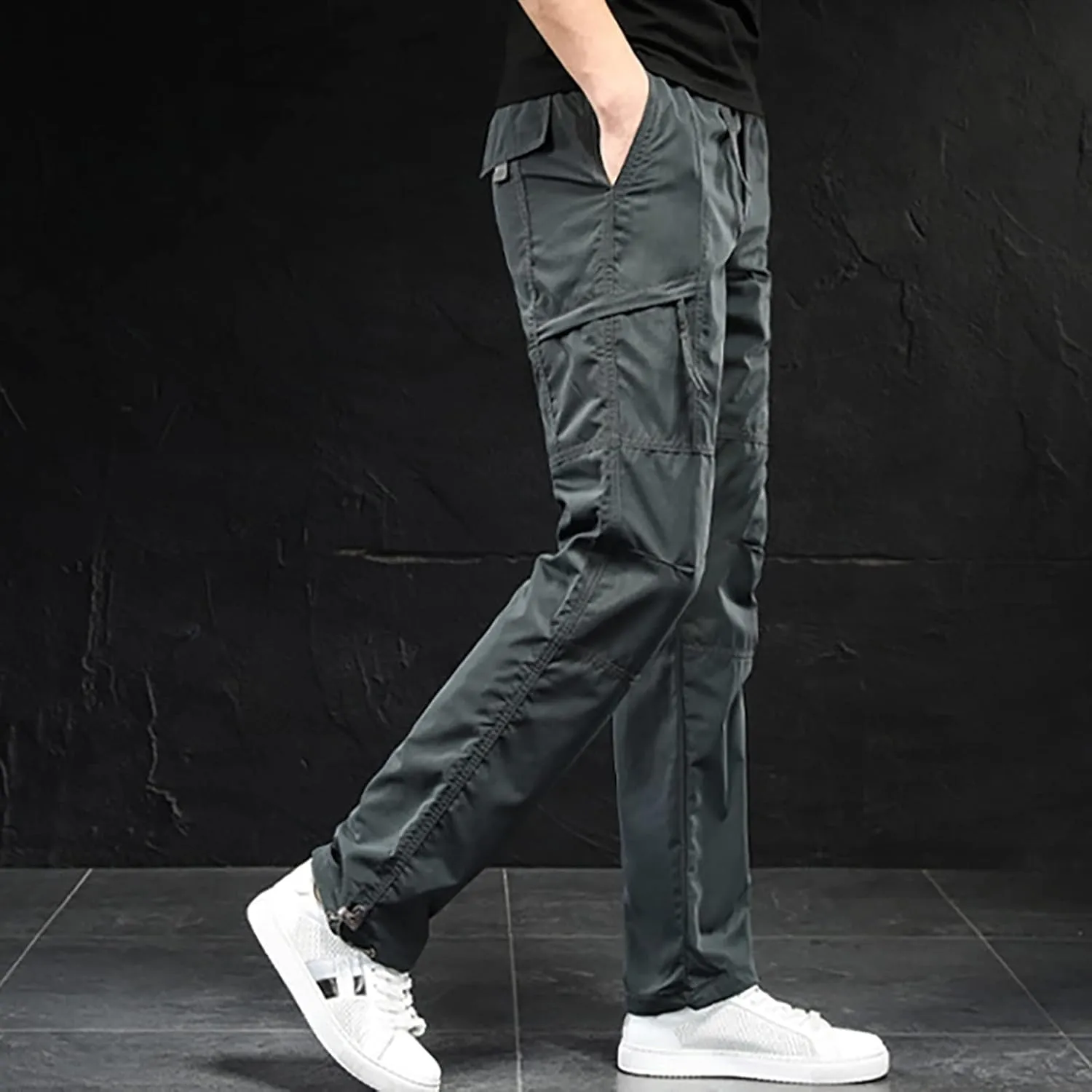 Muscularfit Mens Athletic Pants Regular Fit Stretch Multi Pockets Cargo Pants Cotton Solid Straight Outdoor Sports Sweatpants