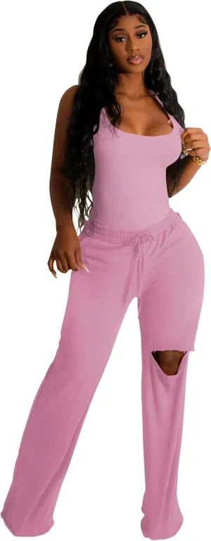 Nimsruc Two Piece Outfits For Women Casual Sleeveless Sweat Suits