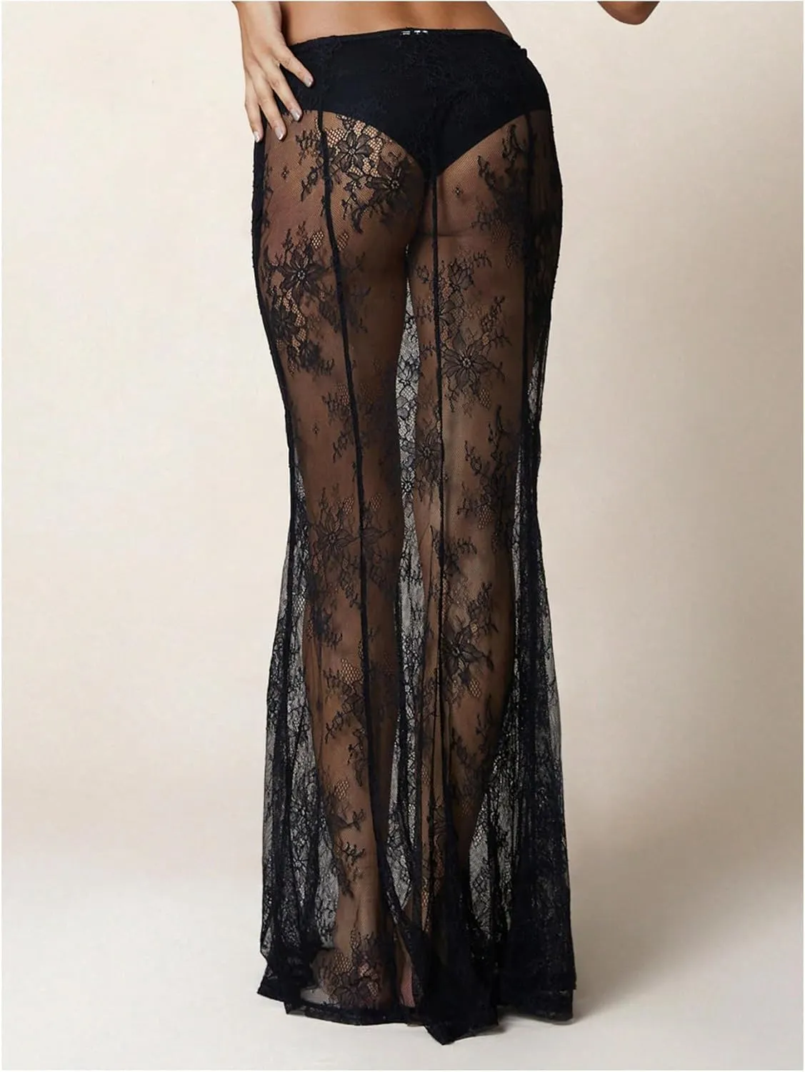 OYOANGLE Women's Floral Lace Sheer Maxi Skirt High Waisted See Through Fishtail Skirts