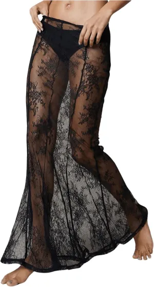 OYOANGLE Women's Floral Lace Sheer Maxi Skirt High Waisted See Through Fishtail Skirts