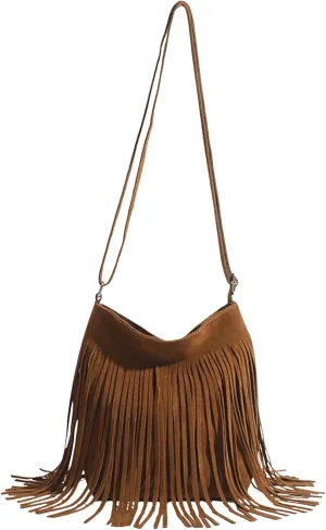 OYOANGLE Women's Fringe Hobo Bags Adjustable Strap Tassel Crossbody Bags Hippie Western Purse Cowgirl Shoulder Bag