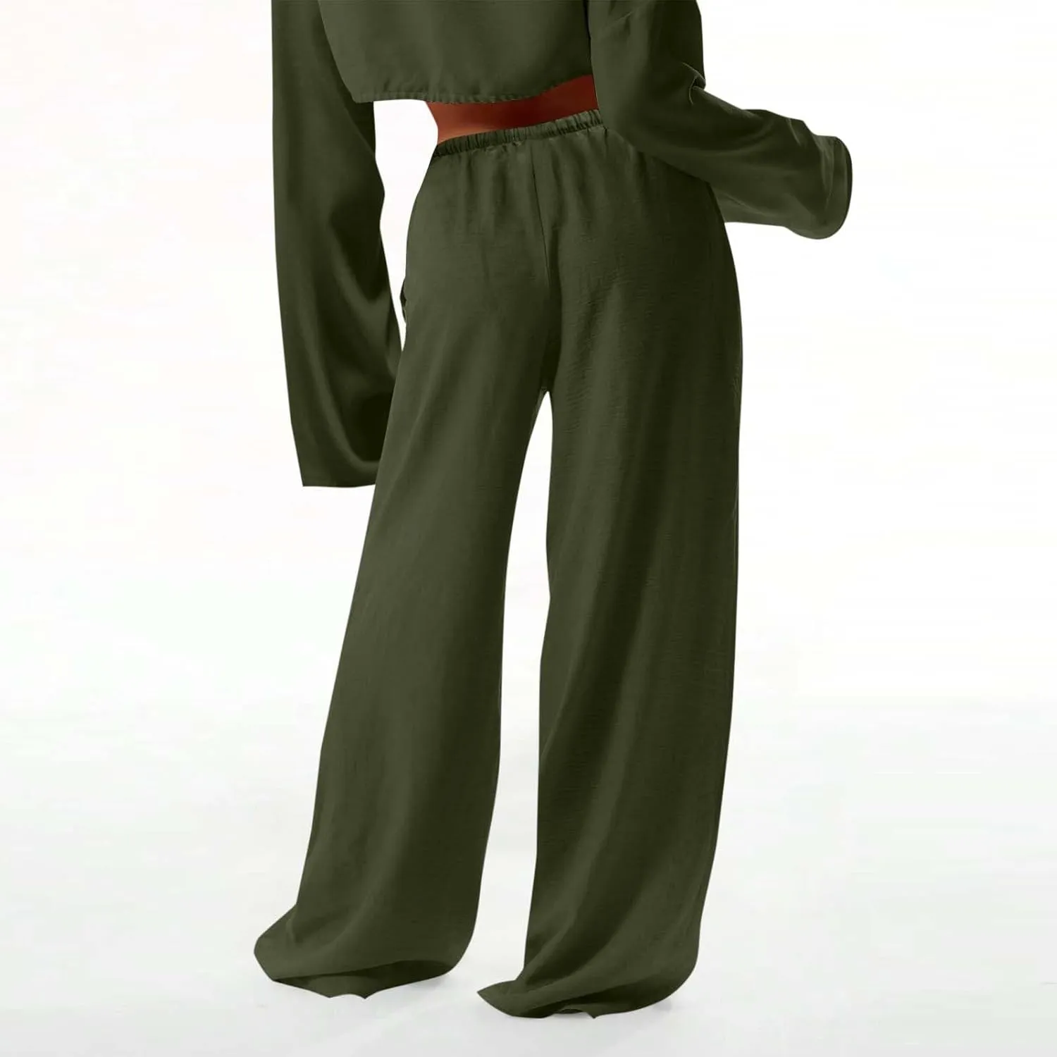 Palazzo Pants for Women Baggy Wide Leg Low Rise Linen Pants Loose Drawstring Long Lounge Trousers with Pockets