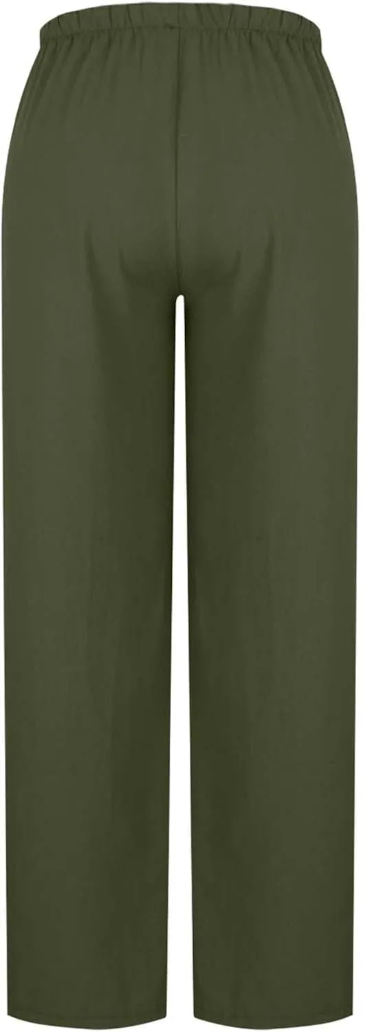 Palazzo Pants for Women Baggy Wide Leg Low Rise Linen Pants Loose Drawstring Long Lounge Trousers with Pockets