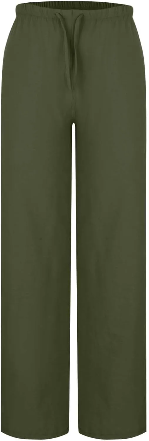 Palazzo Pants for Women Baggy Wide Leg Low Rise Linen Pants Loose Drawstring Long Lounge Trousers with Pockets