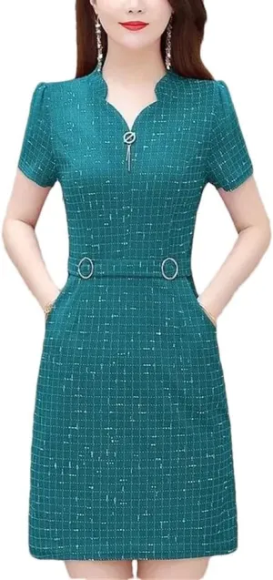 Plaid Casual Red Mini Dress Women Summer Short Sleeve Pockets Elegant Slim Party Dresses Korean Fashion Vestido
