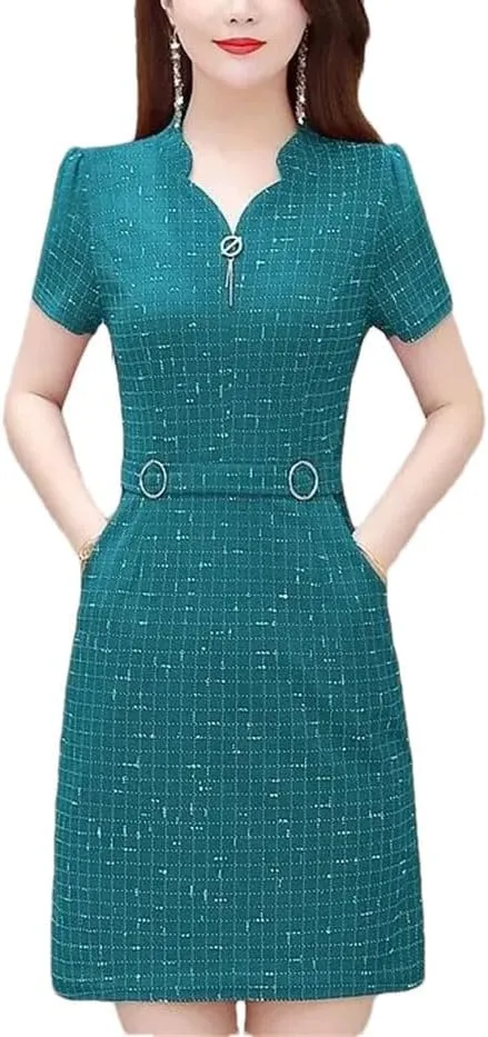 Plaid Casual Red Mini Dress Women Summer Short Sleeve Pockets Elegant Slim Party Dresses Korean Fashion Vestido