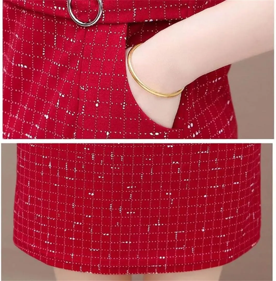 Plaid Casual Red Mini Dress Women Summer Short Sleeve Pockets Elegant Slim Party Dresses Korean Fashion Vestido