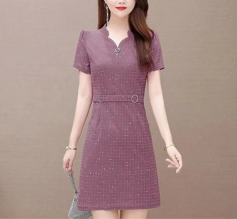 Plaid Casual Red Mini Dress Women Summer Short Sleeve Pockets Elegant Slim Party Dresses Korean Fashion Vestido