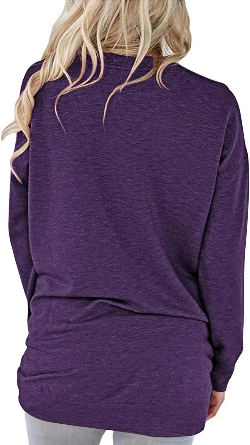 PLOKNRD Women Casual Round Neck Long Sleeve Fit Tunic Top Baggy Comfy Blouse with Pockets