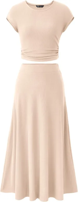 PRETTYGARDEN Summer Two Piece Skirt Set for Women 2025 Dressy Casual Knit Matching Travel Spring Vacation Lounge Outfits