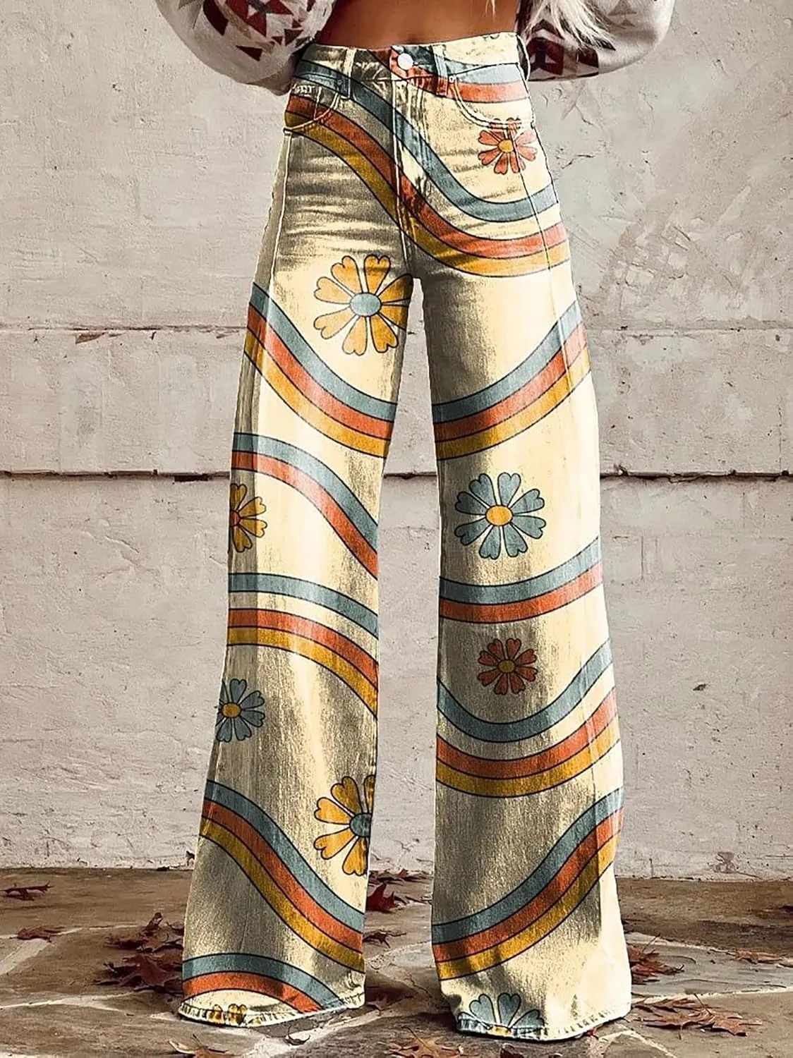 Printed Jeans for Women, Wide Leg Jeans Woman Vintage, Vintage Floral Graphic, 2025 Summer Wide Leg Dark Wash 90s Jean