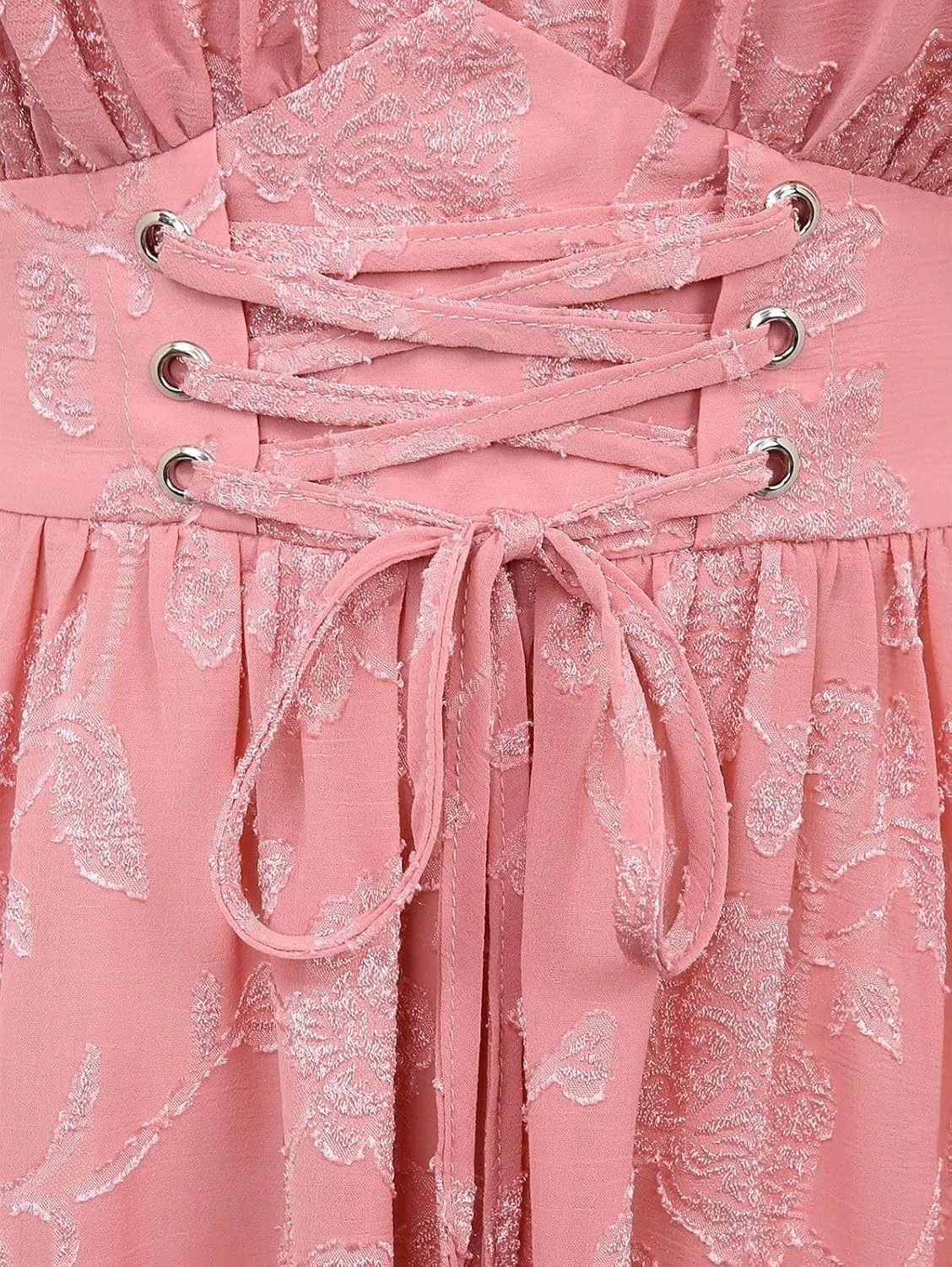 ROSE GAL Rosegal Plus Size Women Flower Jacquard Lace-up Ruched Sleeveless Blouse Flowy Handkerchief Hem Tank Top