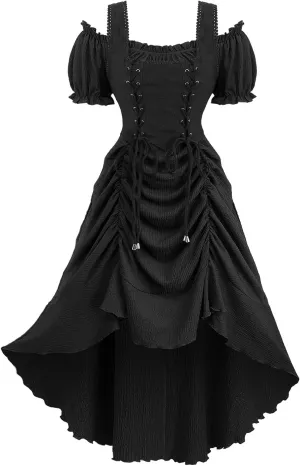ROSE GAL Rosegal Women Plus Size Steampunk Renaissance Costume Dress Cold Shoulder Ruffles Lace-up High Low Dress