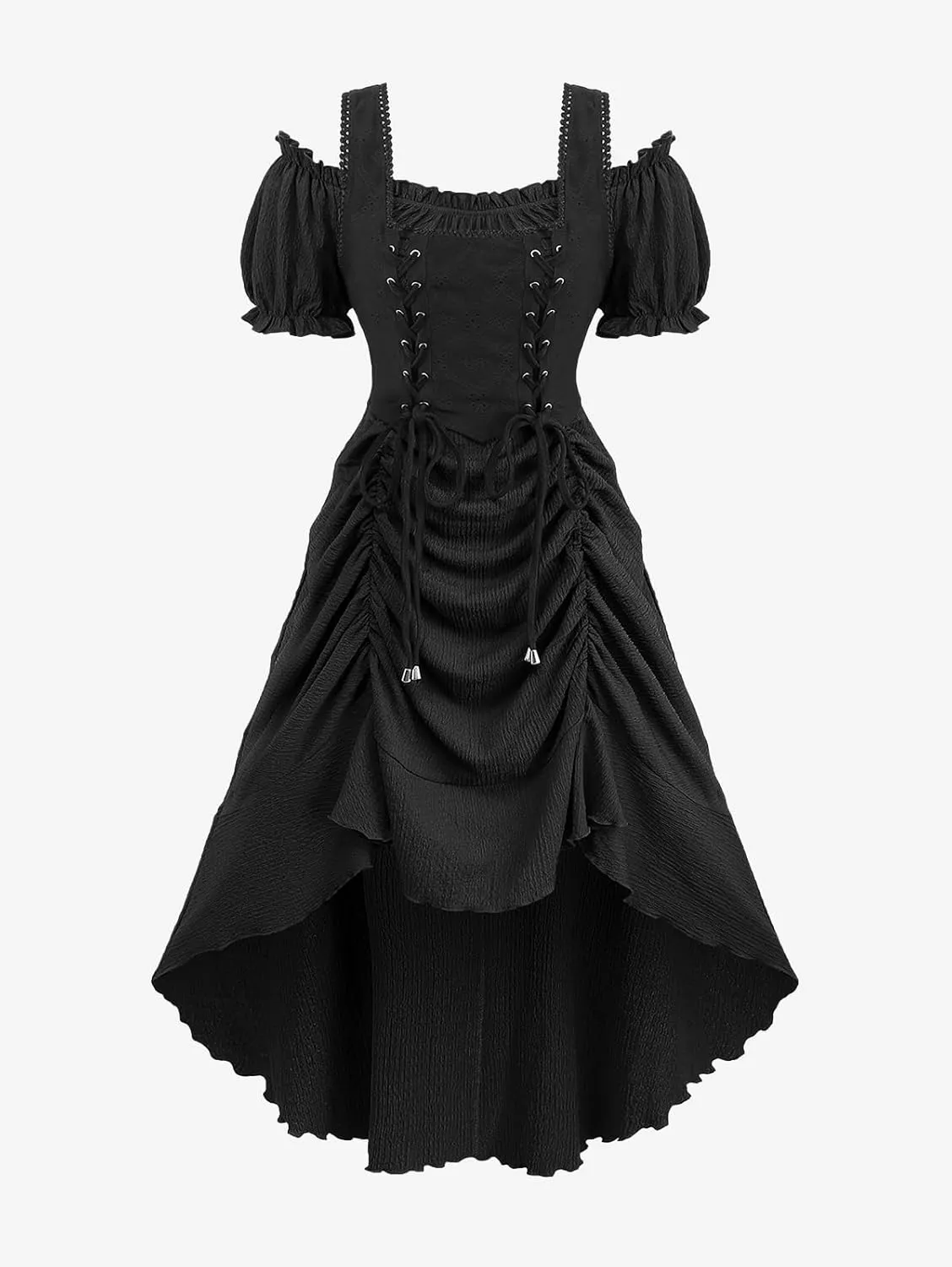 ROSE GAL Rosegal Women Plus Size Steampunk Renaissance Costume Dress Cold Shoulder Ruffles Lace-up High Low Dress