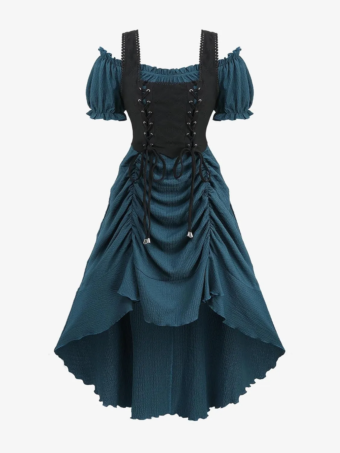 ROSE GAL Rosegal Women Plus Size Steampunk Renaissance Costume Dress Cold Shoulder Ruffles Lace-up High Low Dress