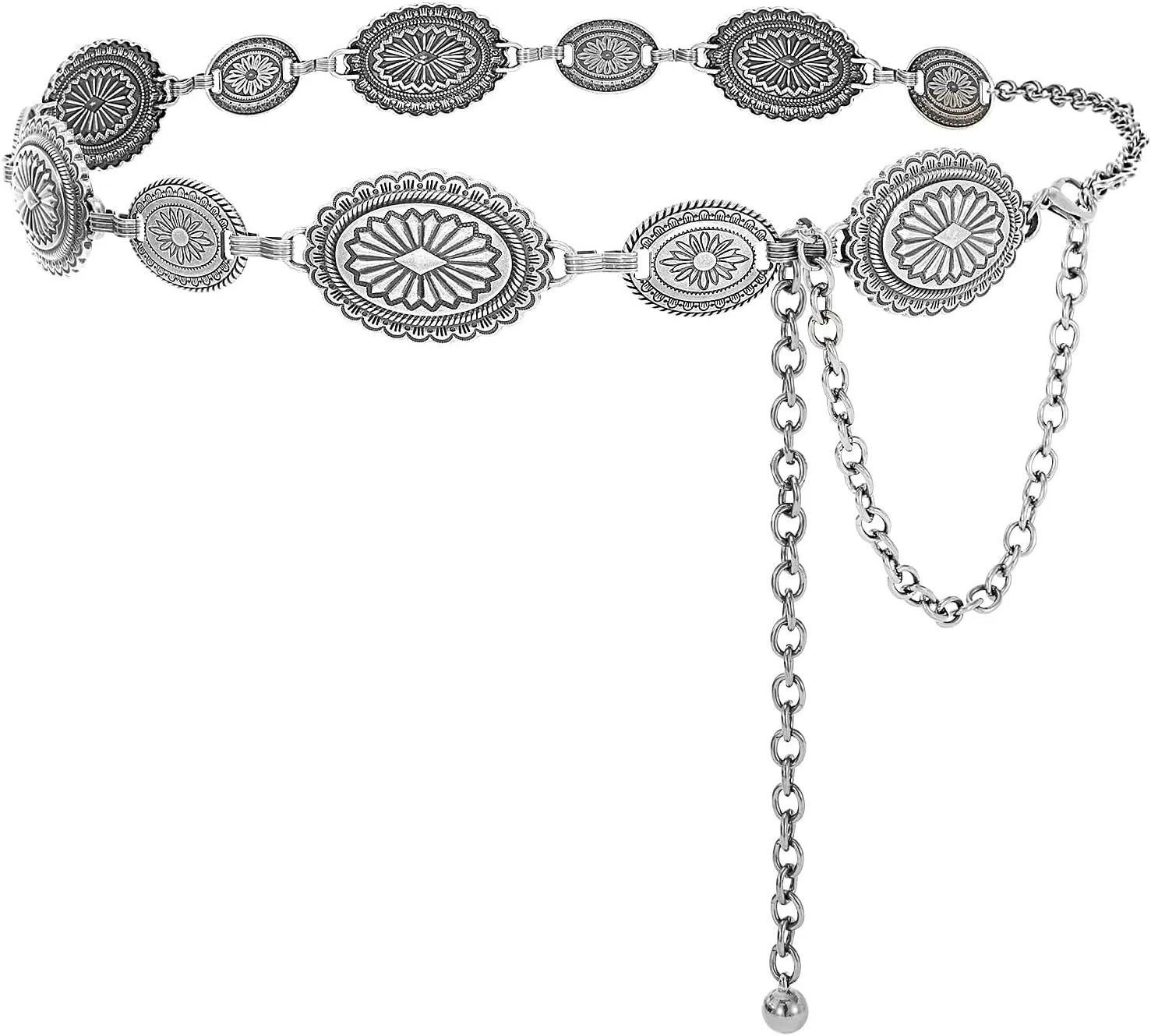 SANSTHS Women Western Metal Chain Belt Cowgirl Waist Chain Belt for Dresses Jeans Concho Gold Chain Hip Belt