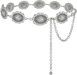 SANSTHS Women Western Metal Chain Belt Cowgirl Waist Chain Belt for Dresses Jeans Concho Gold Chain Hip Belt