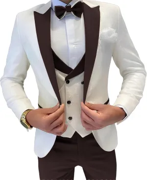 SAROULU Mens Jacquard Suit 3 Piece Formal Suits Prom Slim Fit Business Suit for Men Jacket Vest Pants Wedding Suit