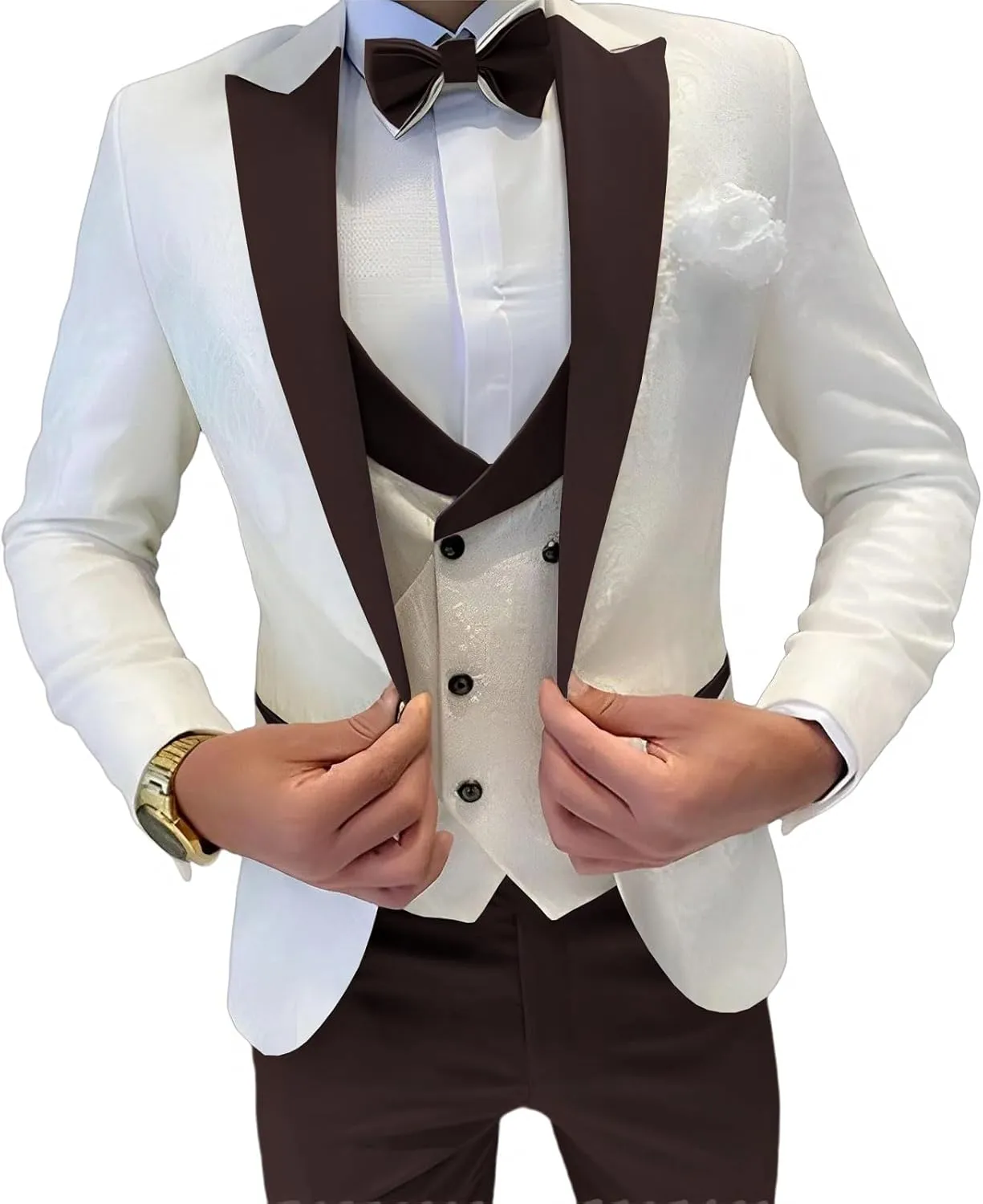 SAROULU Mens Jacquard Suit 3 Piece Formal Suits Prom Slim Fit Business Suit for Men Jacket Vest Pants Wedding Suit
