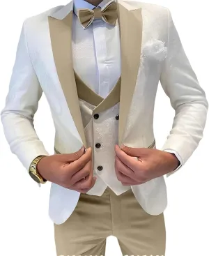 SAROULU Mens Jacquard Suit 3 Piece Formal Suits Prom Slim Fit Business Suit for Men Jacket Vest Pants Wedding Suit