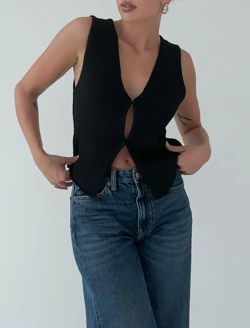 Sawden Women Sleeveless Cotton Knitted Vest Button Down Casual Y2k Streetwear